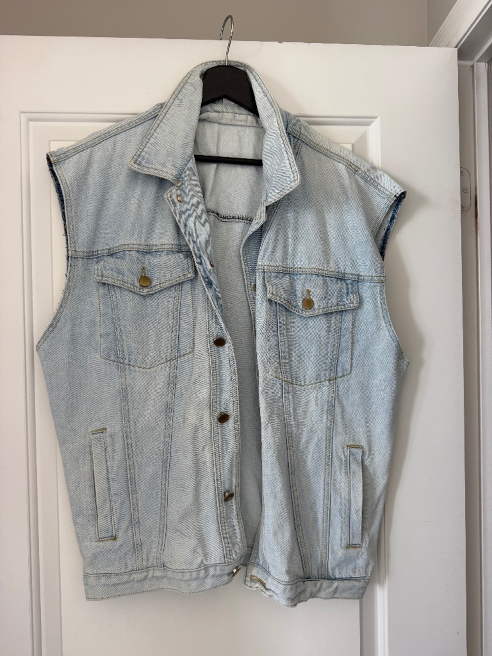 Light Wash Oversized Sleeveless Denim Vest Jacket Size 52